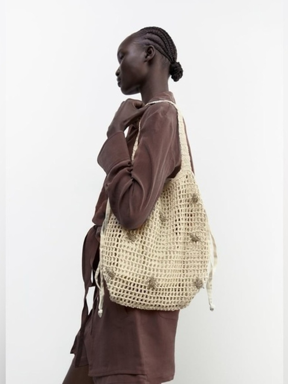 ZARA Crochet Bumblebee Beaded Bag NWT